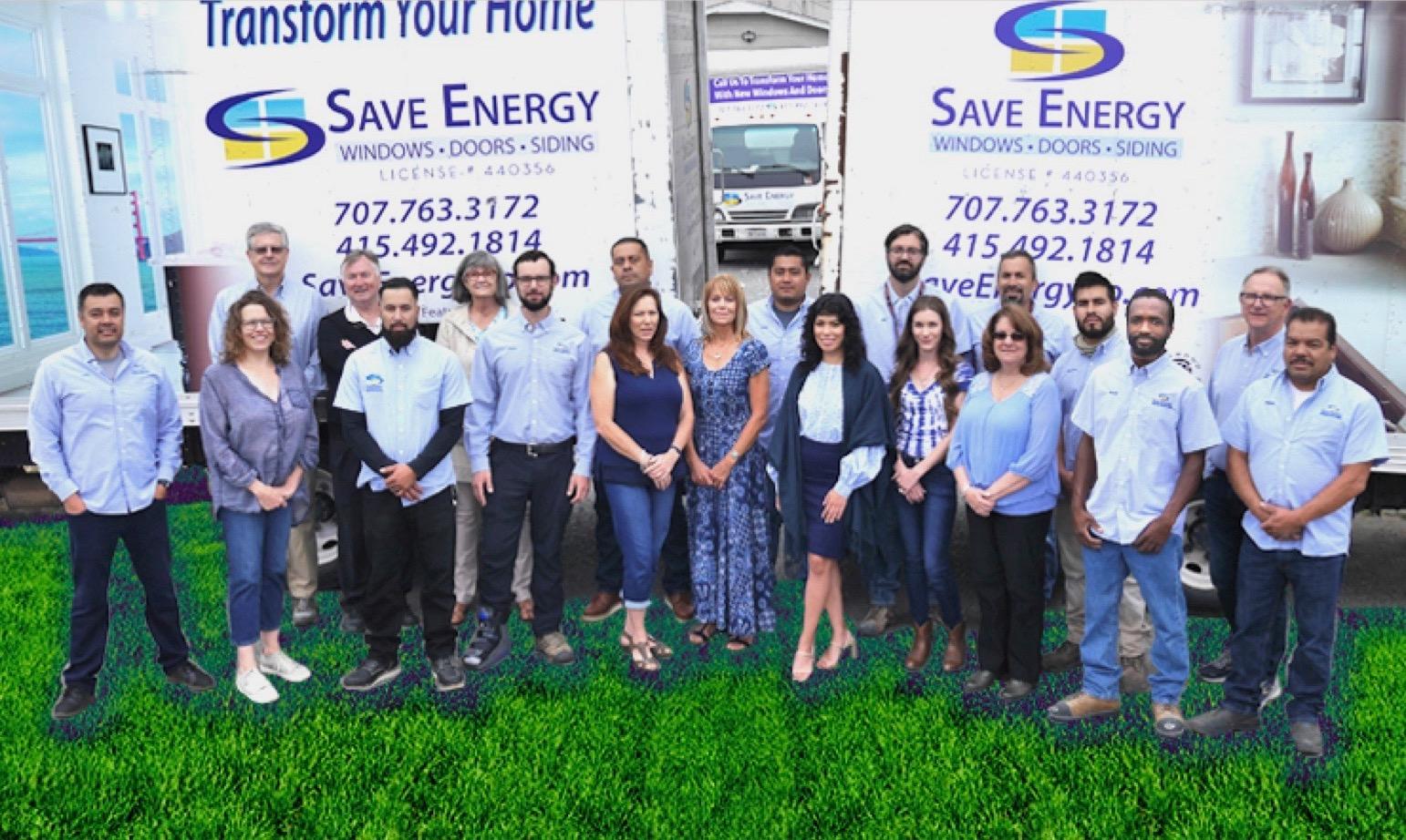 Picture of Save Energy Company's office sales and installation team members assemble after a breakfast meeting hosted by Sax's Joint. - Save Energy Company