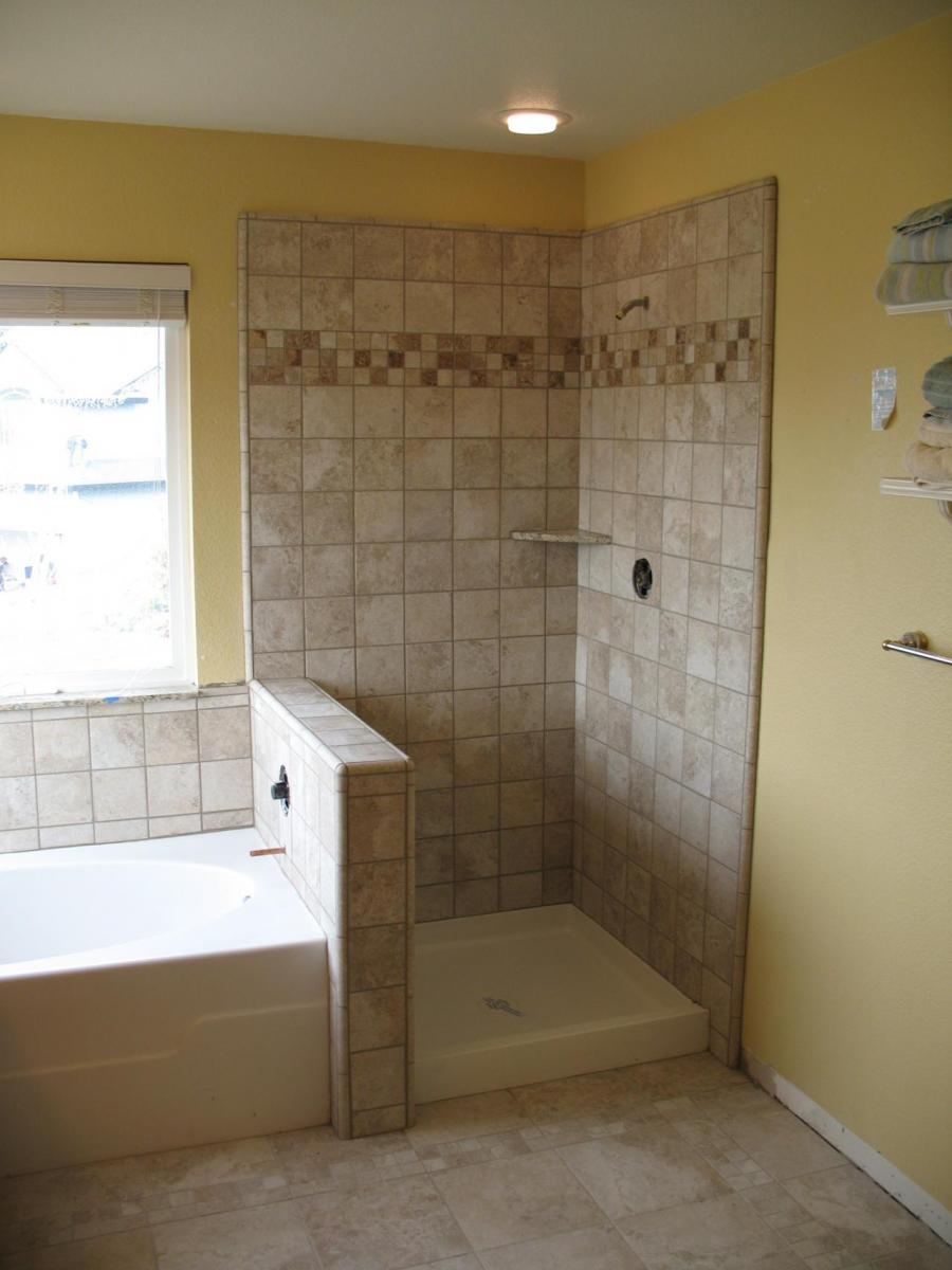Picture of DC Tile and Stone installed the ceramic tile in this corner shower. - DC Tile and Stone