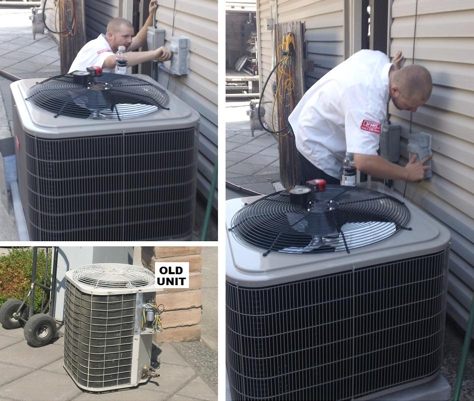 Picture of Installer Mike B. installs a new air conditioner in Vacaville. - All Weather Heating & Air Conditioning Inc.