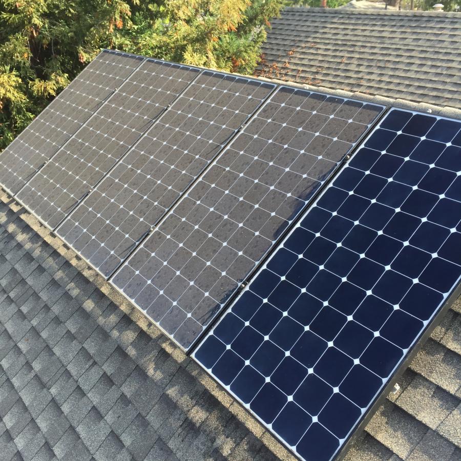 Picture of A look at the difference between dirty solar panels (on the left) and clean solar panels - AWC