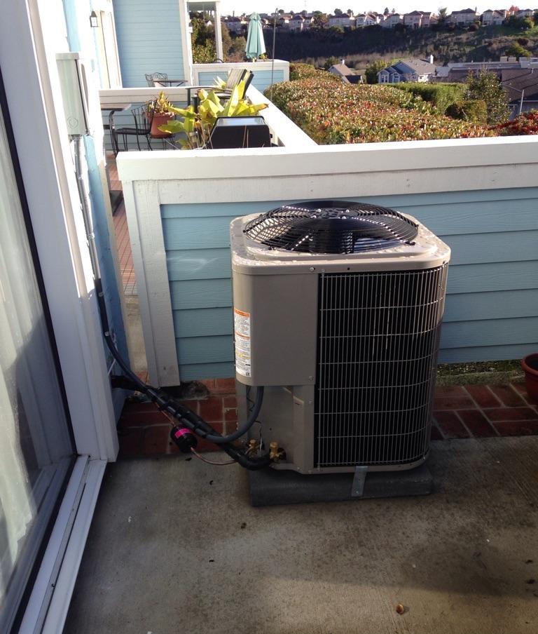 Picture of All Weather Heating & Air Conditioning installed this air conditioner at an apartment in Benicia. - All Weather Heating & Air Conditioning Inc.