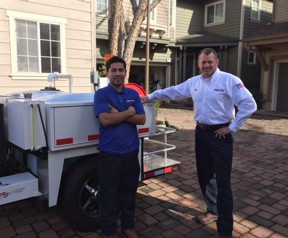 Picture of Owner Bill Van Mastrigt (R) poses with his colleague Edgar on a recent jobsite. - Advanced Plumbing and Rooter Service