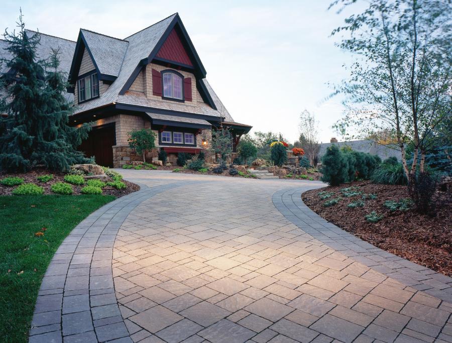 Picture of An expertly installed driveway with Belgard Urbana pavers in Bella with a charcoal border. - Black Diamond Paver Stones & Landscape Inc