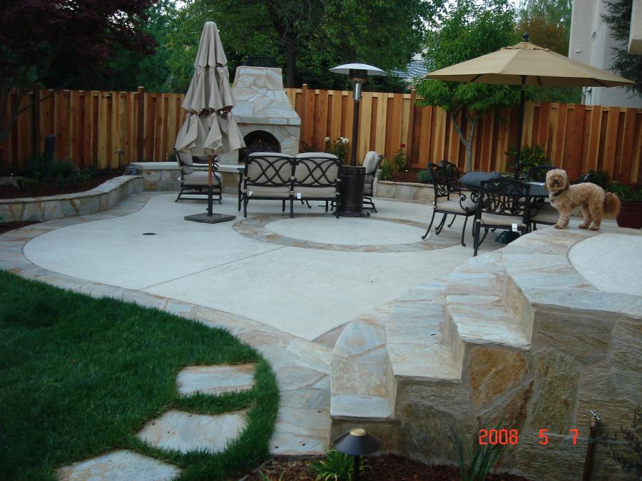 Picture of Pacific Landscaping installed this flagstone and concrete patio in Danville. - Pacific Landscaping