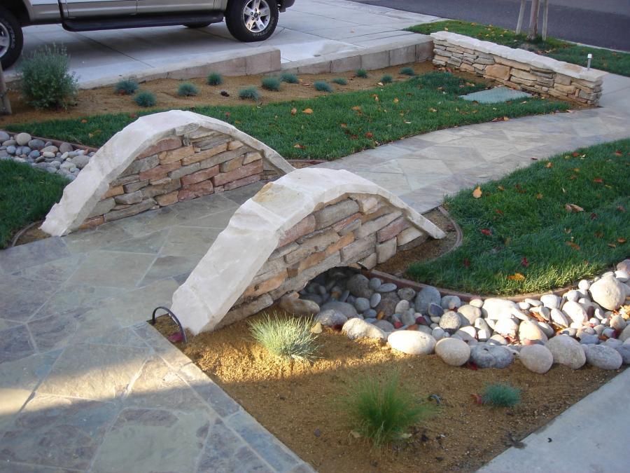Picture of A decorative bridge with a pathway covered with slate-natural stone - Pacific Landscaping