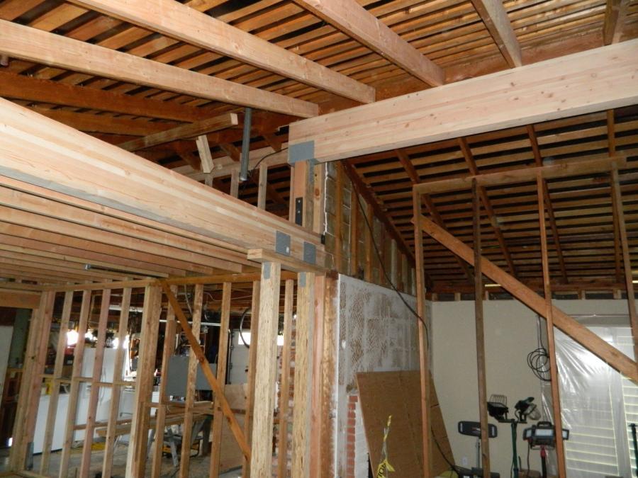Picture of An interior re-framing project in a residence with cathedral ceiling beams - Devengenzo Landscaping & General Engineering Inc.