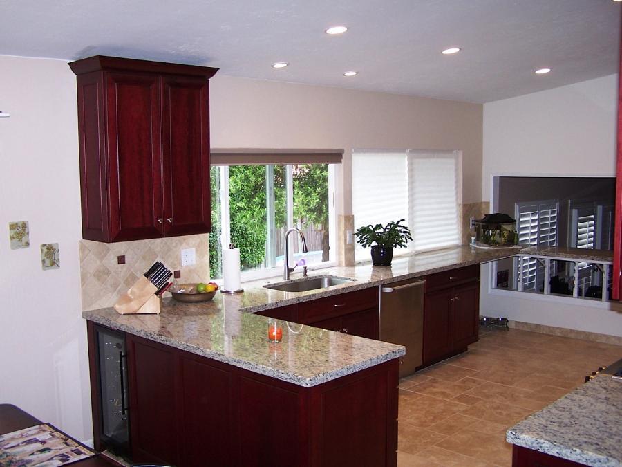 Picture of Kitchen with travertine floor granite counters and modular cabinets. - Labourdette Construction