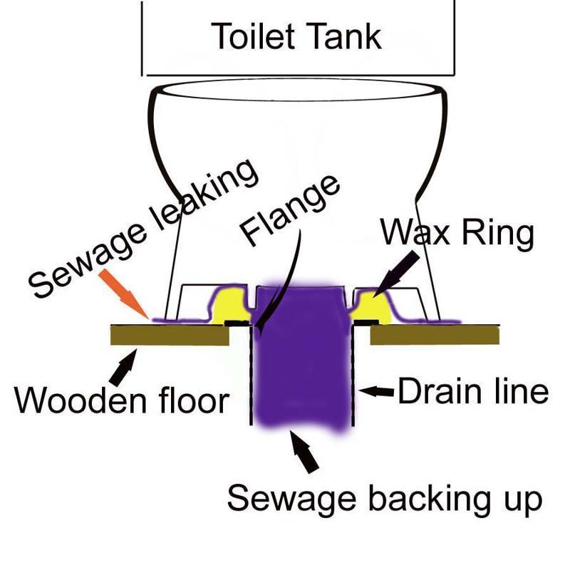 Picture of Sewage can leak out the bottom of a toilet when the drain line is clogged. - Smart Plumbers Inc.