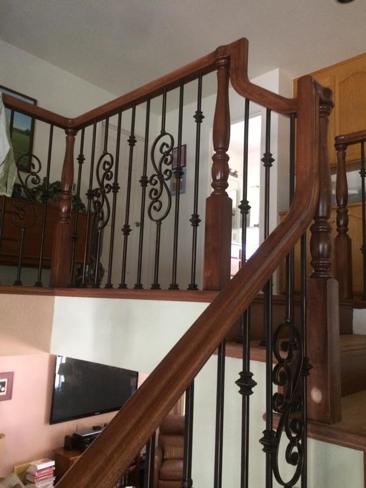 Picture of Martinez Stair Company Inc. combined turned wood posts and metal balusters to give this home in Danville a more ornate appearance. - Martinez Stair Company Inc.