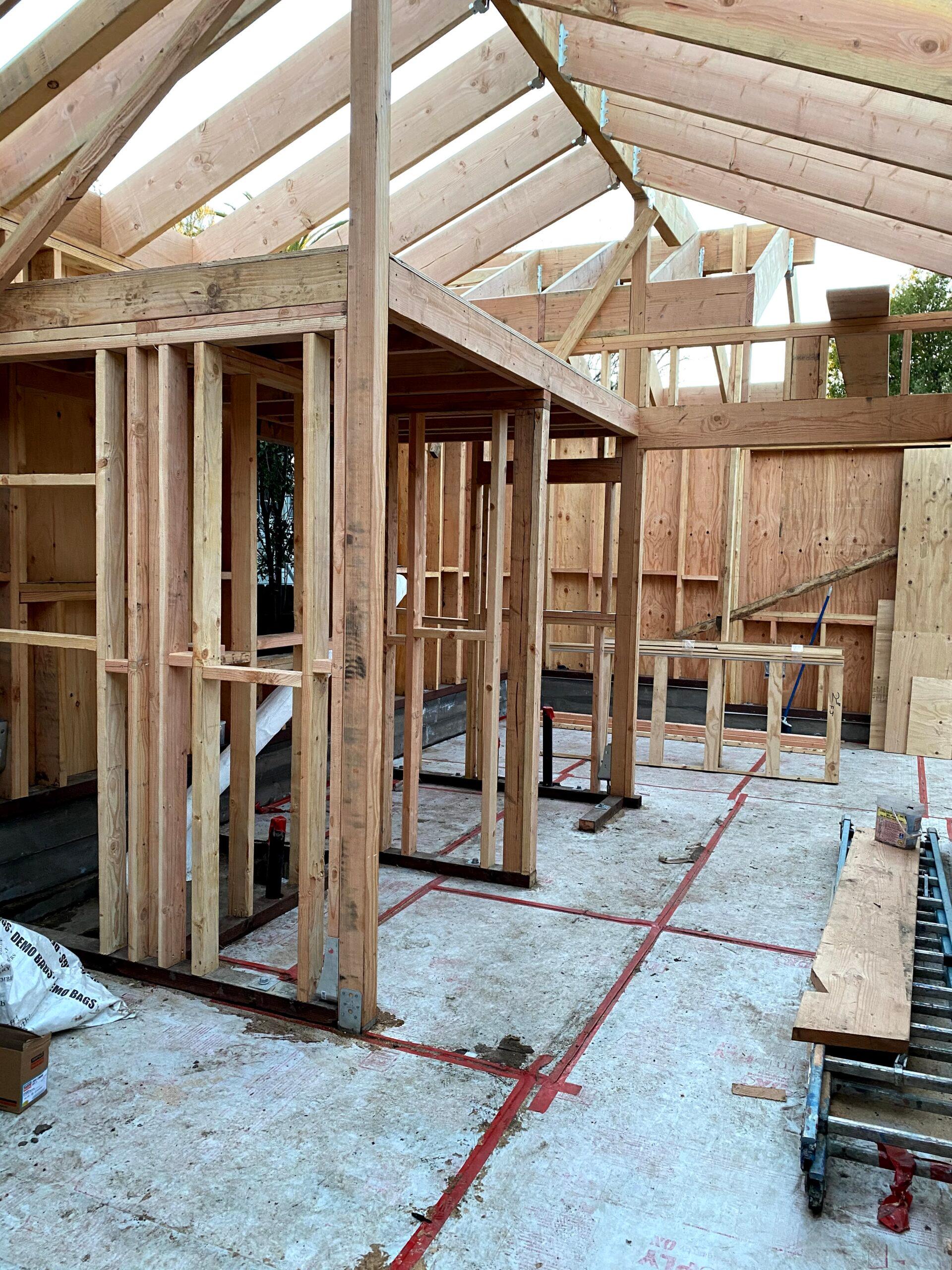 Picture of A look at the framing for a living room ADU project by Green Living Builders - Green Living Builders LLC