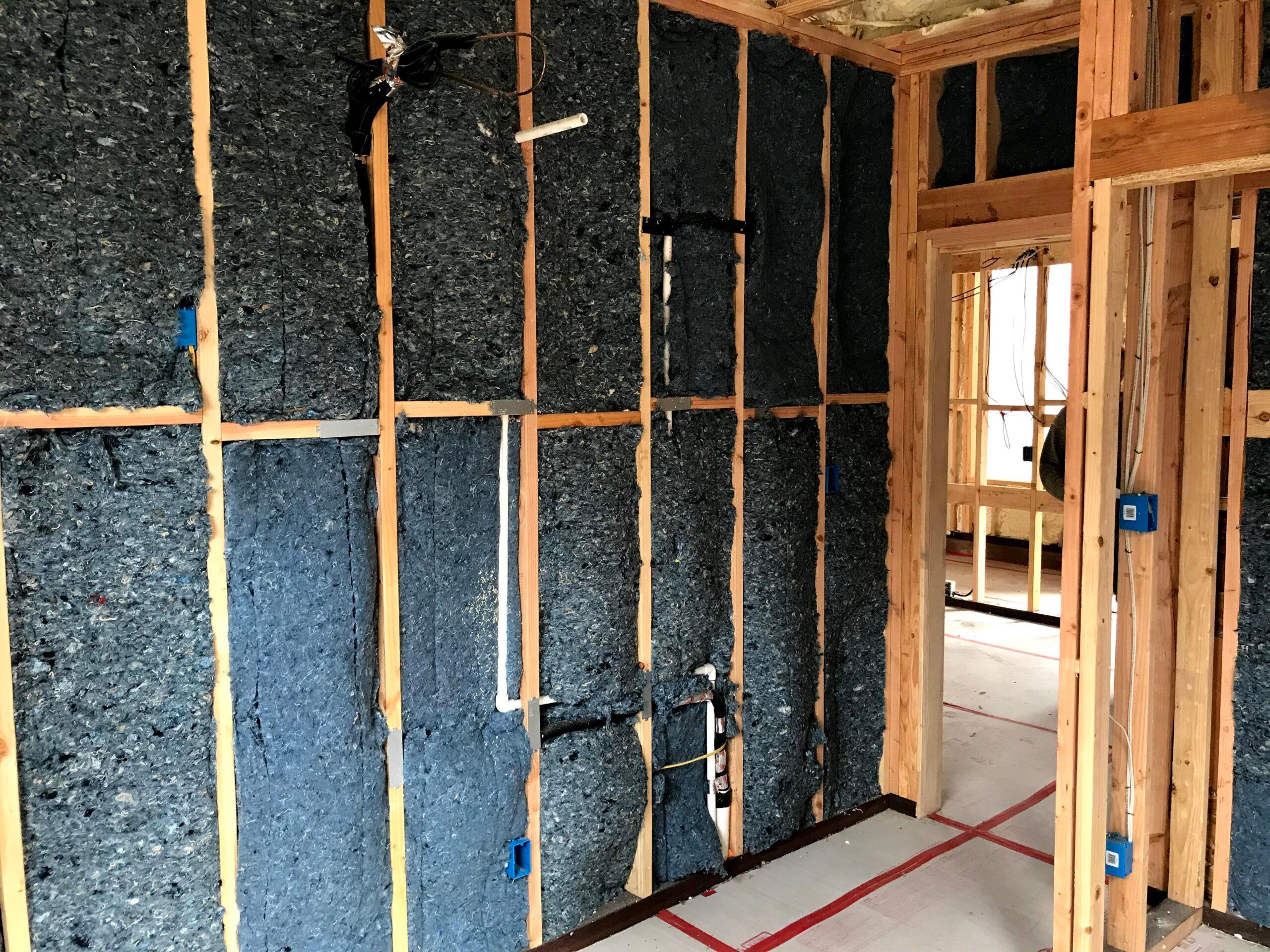 Picture of Green Living Builders installed denim insulation in the framing of this house. - Green Living Builders LLC