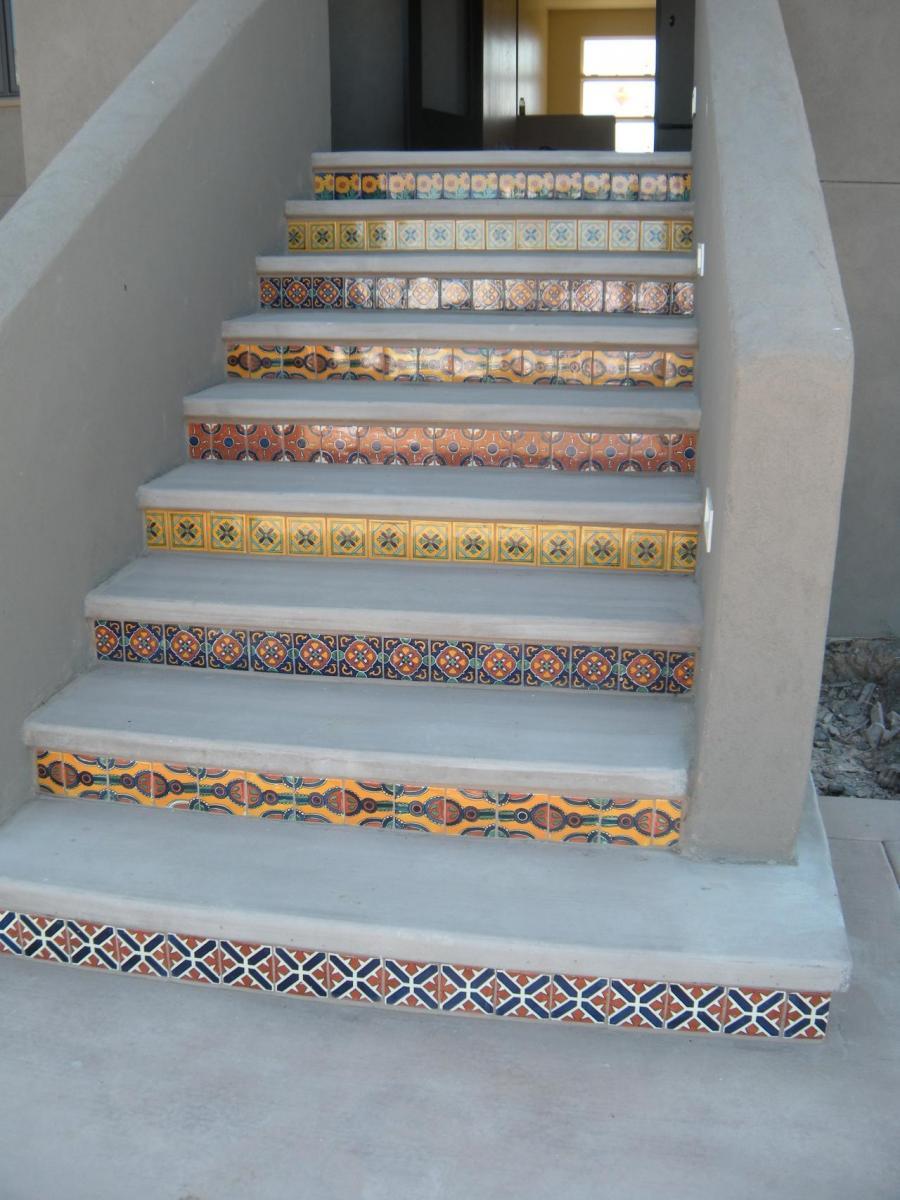 Picture of DC Tile and Stone installed Mexican tiles to accent this stairway. - DC Tile and Stone