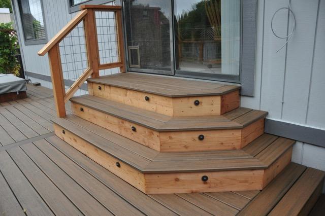 Picture of Farrar Construction installed these deck stairs with stair lighting. - Farrar Construction Inc.