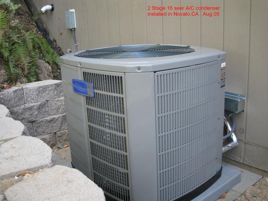 Picture of An American Standard 16 SEER two-stage air conditioning condenser - Kelly Plumbing & Heating, Inc.