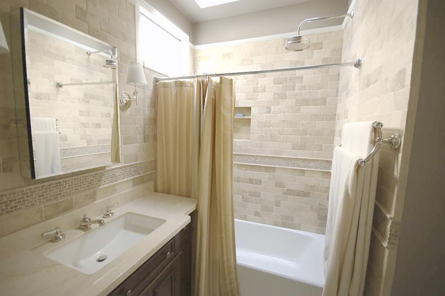 Picture of Christopher Wells Construction used unusual tile and a square sink to give this bathroom a modern look. - Christopher Wells Construction, Inc.