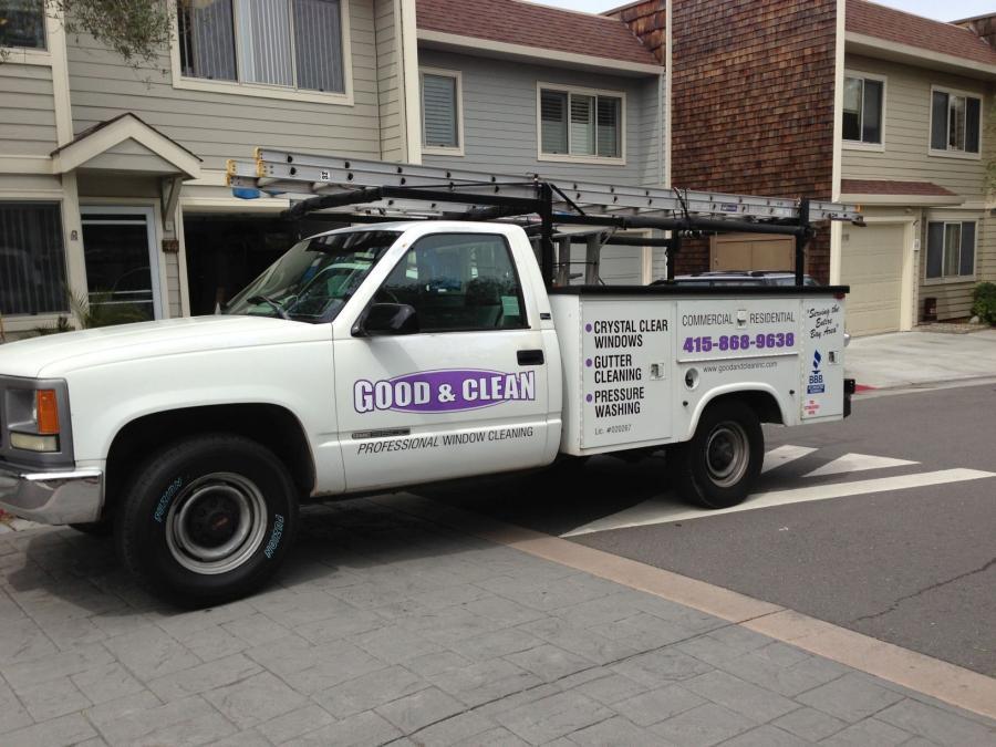 Picture of This fully-equipped truck allows Good & Clean's workers to wash windows on both commercial and residential properties. - Good & Clean Co. Inc.