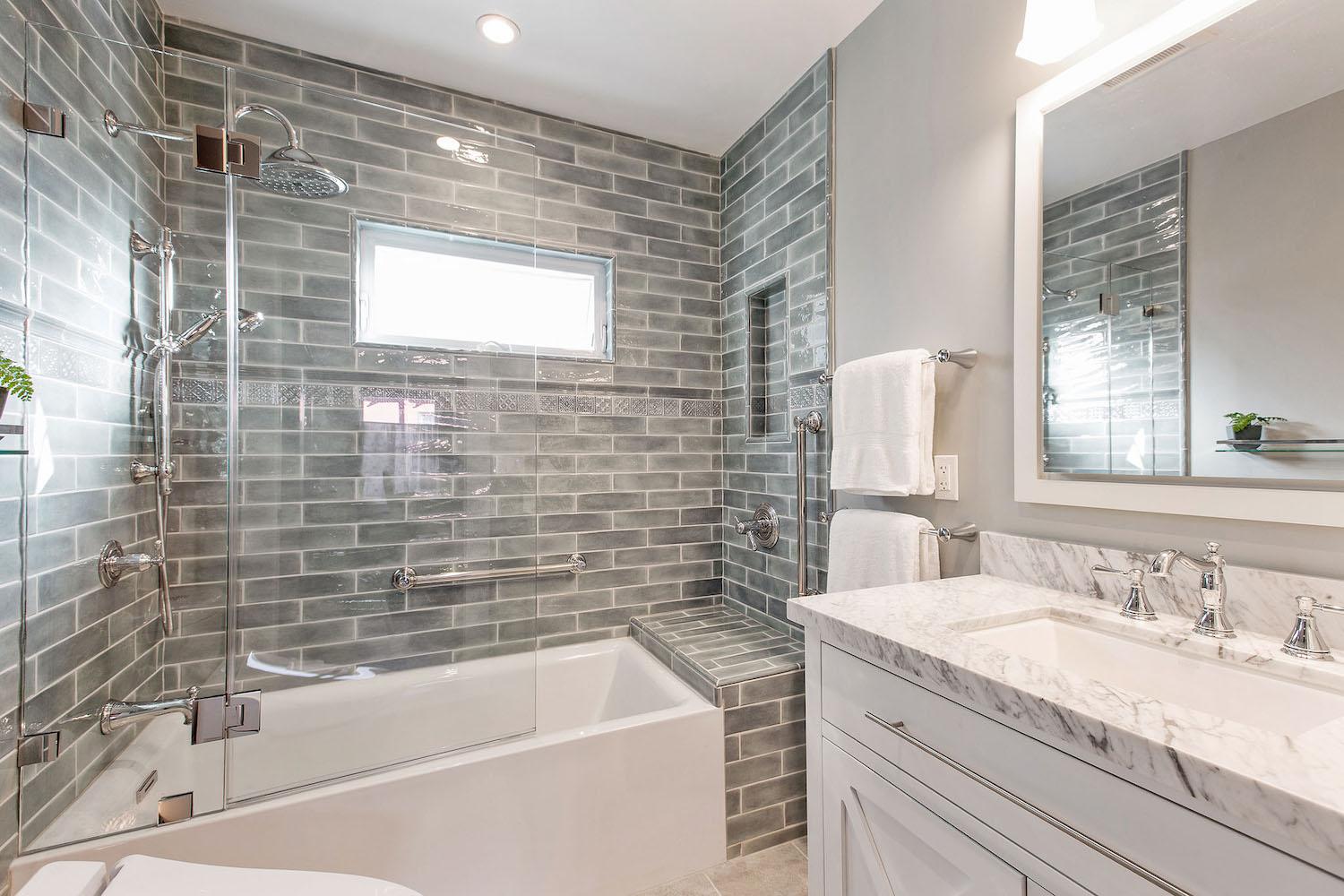 Picture of Roberts Electric Company was part of this Remmie Award-winning Berkeley bathroom makeover with HDR Remodeling. The bathroom makes the most of reconfigured space; soft LED lights highlight blue-green tiles. - Roberts Electric Company, Inc.