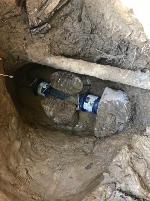 Picture of Absolute Plumbing and Drain repaired this high-pressure water line with mechanical coupling. - Absolute Plumbing and Drain