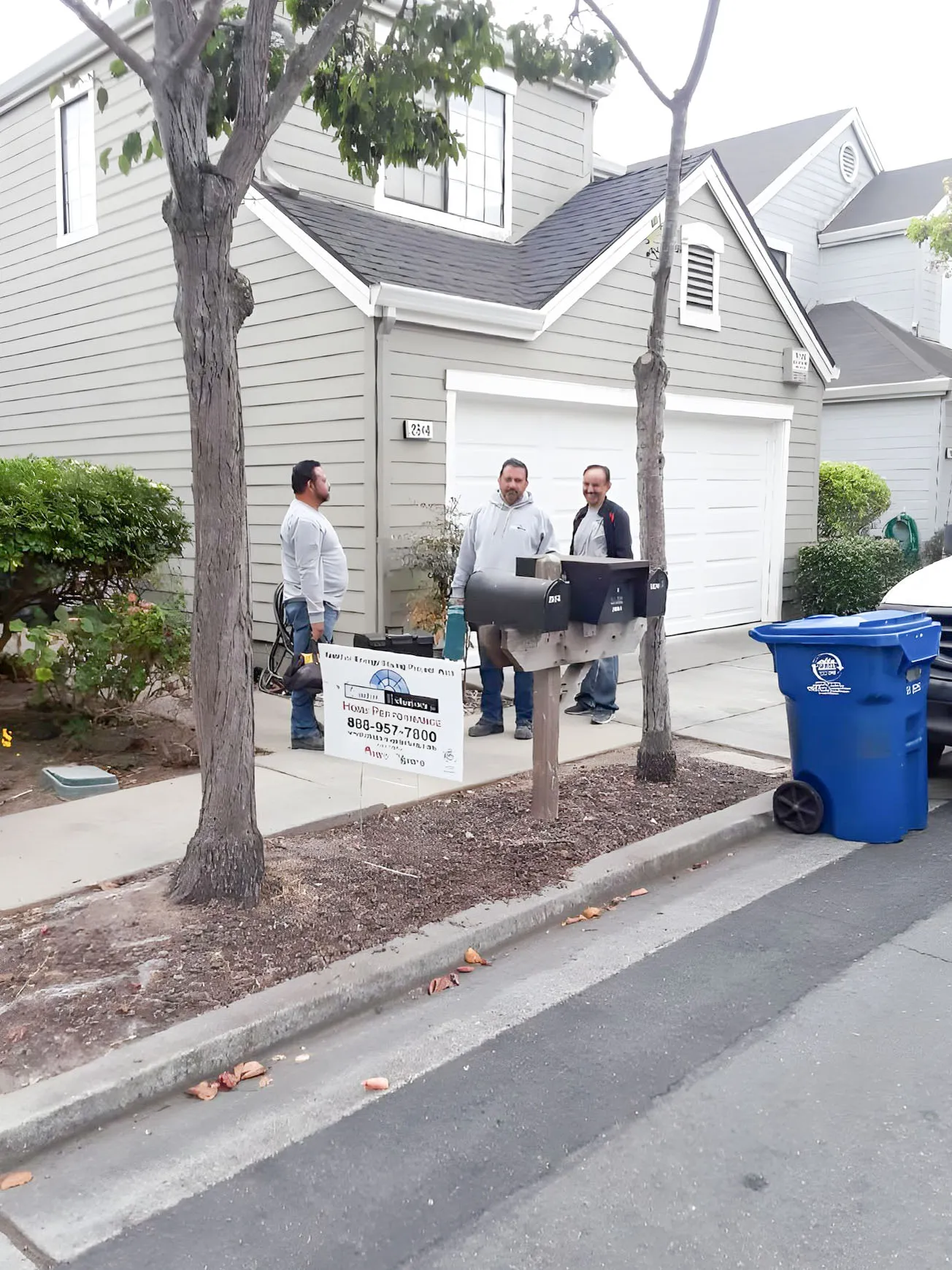 Picture of Outside a neatly renovated home, three team members of Custom Exteriors, Inc. stand by their sign, illustrating a commitment to quality outcomes that consistently achieve the highest ratings. Copyright ©2025 Diamond Certified Resource

 - Custom Exteriors, Inc.