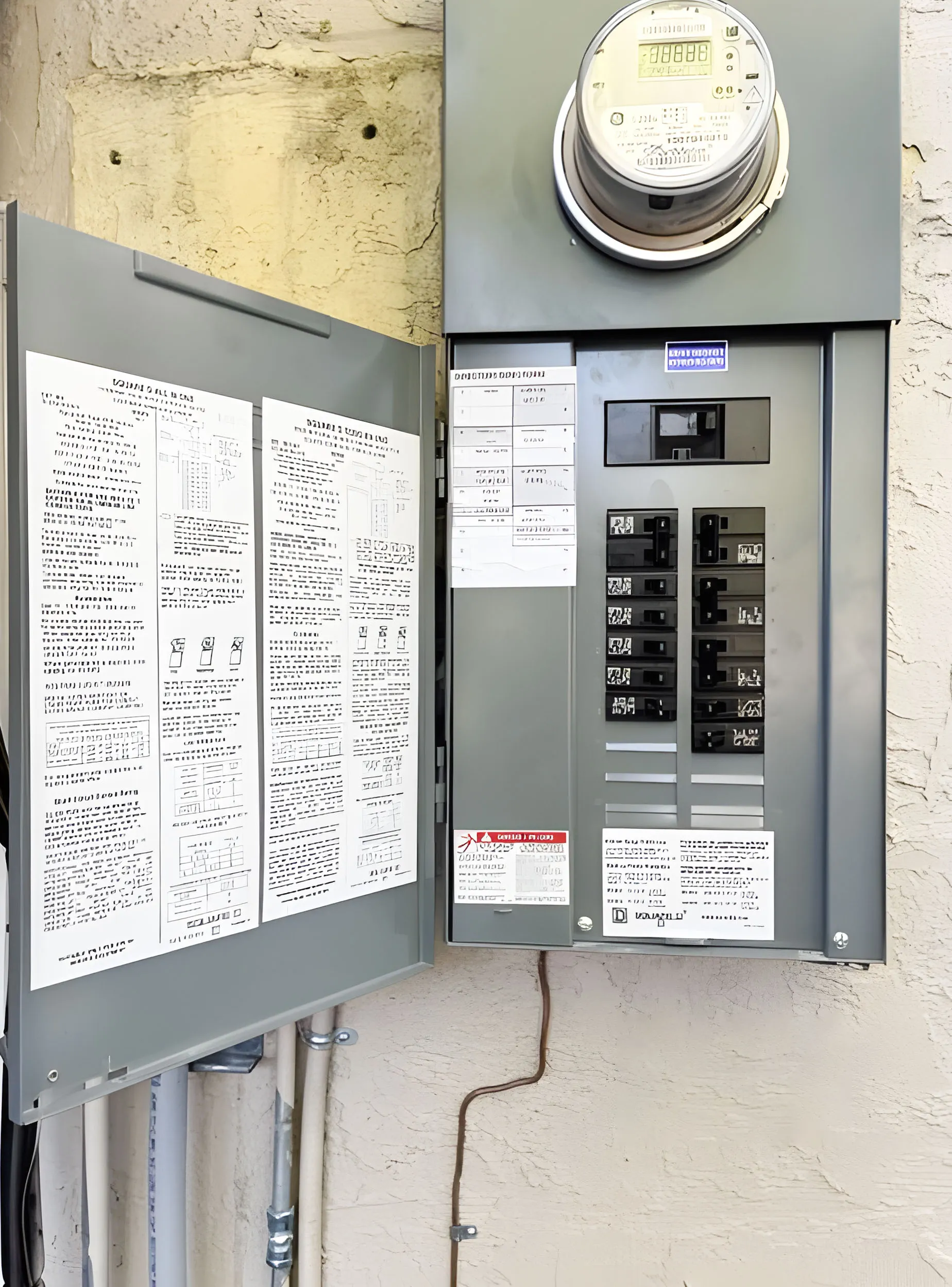 Picture of An open electrical panel reveals meticulously organized circuit breakers, showcasing Frontline Electrical Services' dedication to quality outcomes. Recognized for their expertise, they ensure safety and reliability in every installation. Copyright ©2025 Diamond Certified Resource

 - Frontline Electrical Services