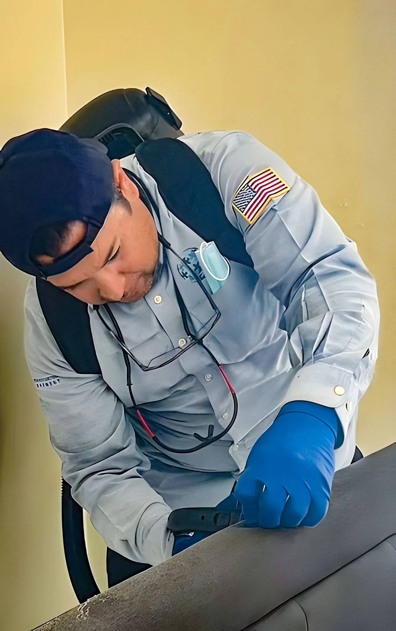 Picture of A technician from Integrated Pest Control Management Inc. works meticulously, showcasing the company's dedication to quality outcomes in pest control solutions. Recognized for its expertise and quality, the company continues to achieve high customer satisfaction ratings. Copyright ©2025 Diamond Certified Resource

 - Intergrated Pest Control Management Inc.