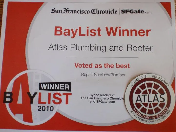 Picture of Atlas Plumbing & Rooter, crowned as a BayList Winner by the San Francisco Chronicle in 2010, reflects its dedication to quality outcomes and customer satisfaction. Recognized for its excellence in repair services, the company consistently achieves high ratings for quality. Copyright ©2025 Diamond Certified Resource - Atlas Plumbing & Rooter