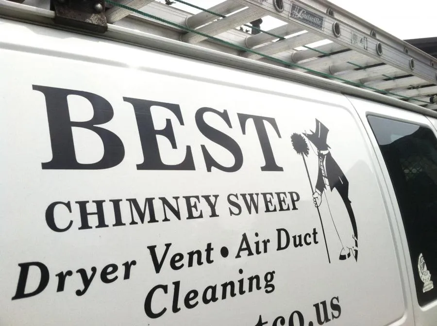 Picture of A silhouette of a chimney sweep graces the side of Best Chimney Sweepâ€™s van, symbolizing their dedication to quality outcomes in dryer vent and air duct cleaning. Recognized for their expertise and quality, the company ensures top-tier service in every task. Copyright ©2025 Diamond Certified Resource

 - Best Chimney Sweep