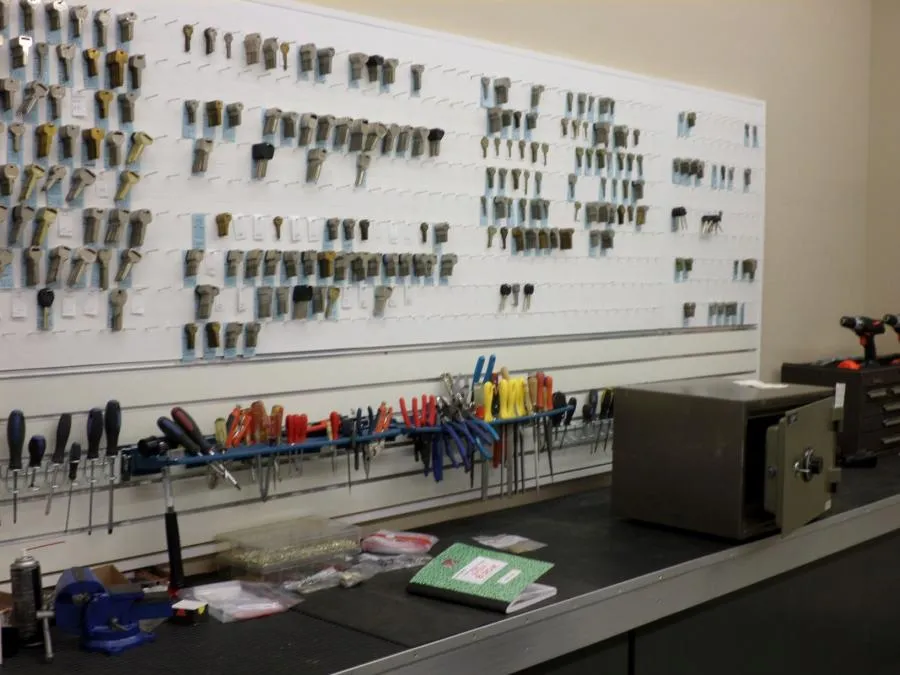 Picture of A meticulously organized workshop at First Lock & Security Technologies, featuring an array of keys and tools ready for precise locksmithing tasks. This attention to detail highlights their focus on quality outcomes. Copyright ©2025 Diamond Certified Resource

 - First Lock & Security Technologies