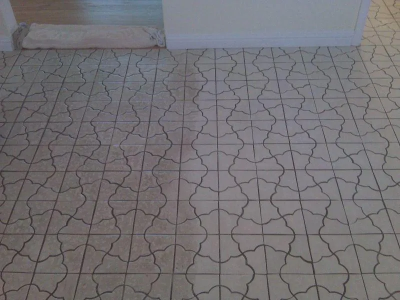 Picture of A striking contrast reveals the transformation of patterned tiles, illustrating North Coast Carpet Care, Inc.'s dedication to quality outcomes. Their expertise consistently achieves the highest quality rating. Copyright ©2025 Diamond Certified Resource. - North Coast Carpet Care, Inc.