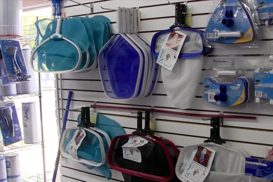 Picture of In the organized display at Roger's Pool & Spa Service Inc., an array of expertly crafted pool skimmers and replacement parts are neatly hung, reflecting the companyâ€™s commitment to quality outcomes. Copyright ©2025 Diamond Certified Resource

 - Roger's Pool & Spa Service Inc.