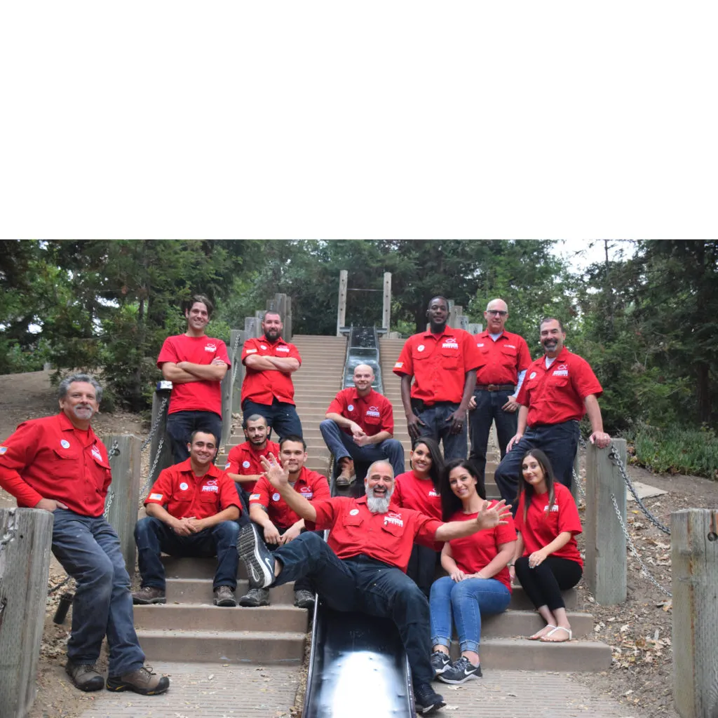 Picture of The team at Savior Plumbing, Inc. exudes camaraderie and expertise, gathered on rustic outdoor steps. Their dedication is mirrored in their recognition for expertise and quality. Copyright ©2025 Diamond Certified Resource. - Savior Plumbing, Inc.