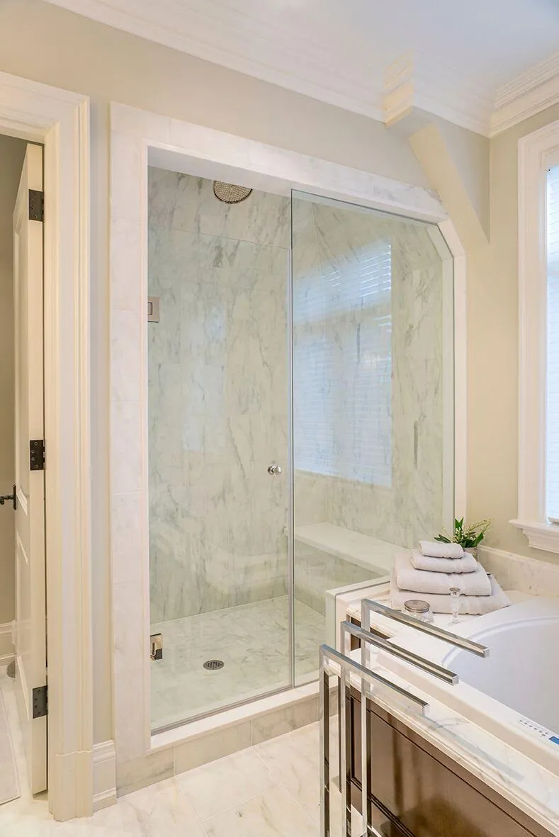 Picture of Schicker Luxury Shower Doors added Diamon-FusionÂ® coating to this frameless shower door to make it easy to maintain. - Schicker Luxury Shower Doors, Inc.