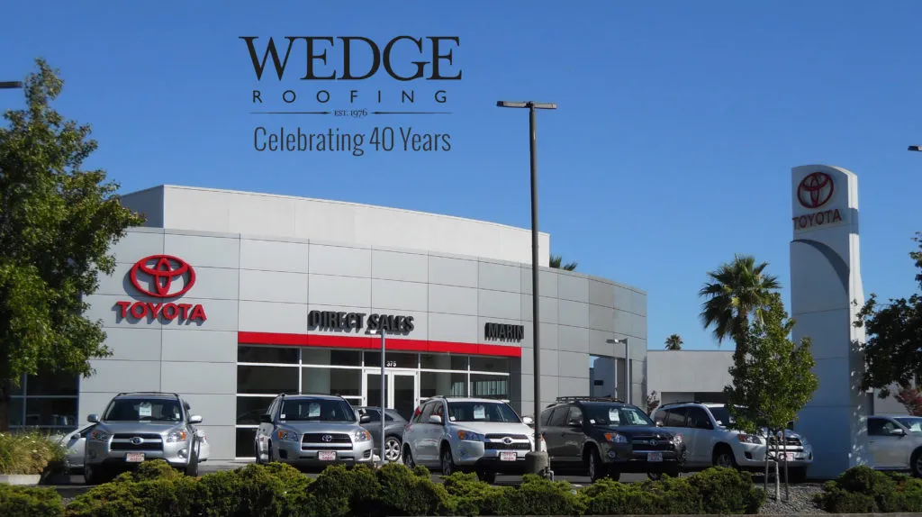 Picture of Celebrating 40 years of excellence, Wedge Roofing's craftsmanship is reflected in the sleek contours of this modern Toyota dealership. The company focuses on quality outcomes, consistently achieving a Highest in Quality rating. Copyright ©2025 Diamond Certified Resource

 - Wedge Roofing