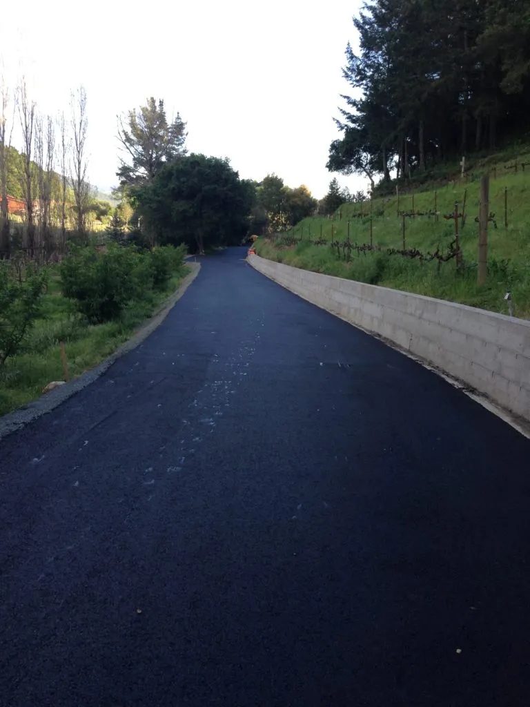 Picture of A freshly paved road winds through lush greenery, bordered by a sturdy retaining wall, showcasing Jackson's Paving & Equipment Rentals, Inc.'s commitment to quality outcomes. The peaceful scene is a testament to the company's top rating for Quality. Copyright ©2025 Diamond Certified Resource. - Jackson's Paving & Equipment Rentals, Inc.