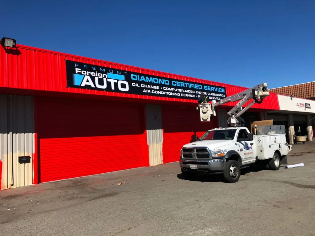 Picture of At Fremont Foreign Auto, a service truck stands ready beneath the Diamond Certified Service sign, symbolizing the company's commitment to top-rated quality and helpful expertise. Copyright ©2025 Diamond Certified Resource - Fremont Foreign Auto