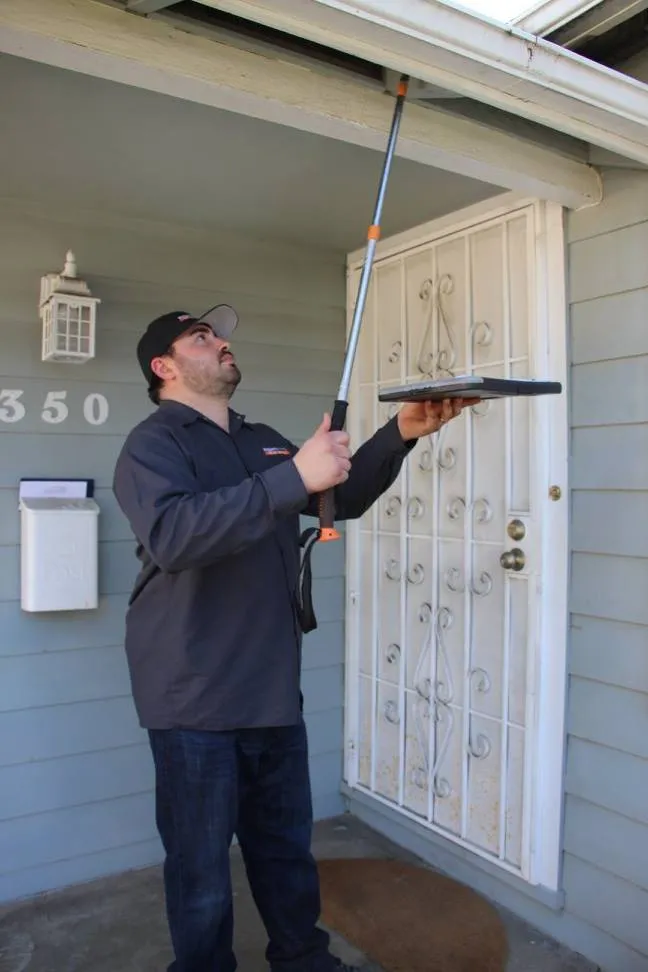 Picture of A technician from Mightymite Termite Services inspects a roofline with precision, ensuring top quality outcomes. The company consistently achieved a Highest in Quality rating for its expertise. Copyright ©2025 Diamond Certified Resource

 - Mightymite Termite Services