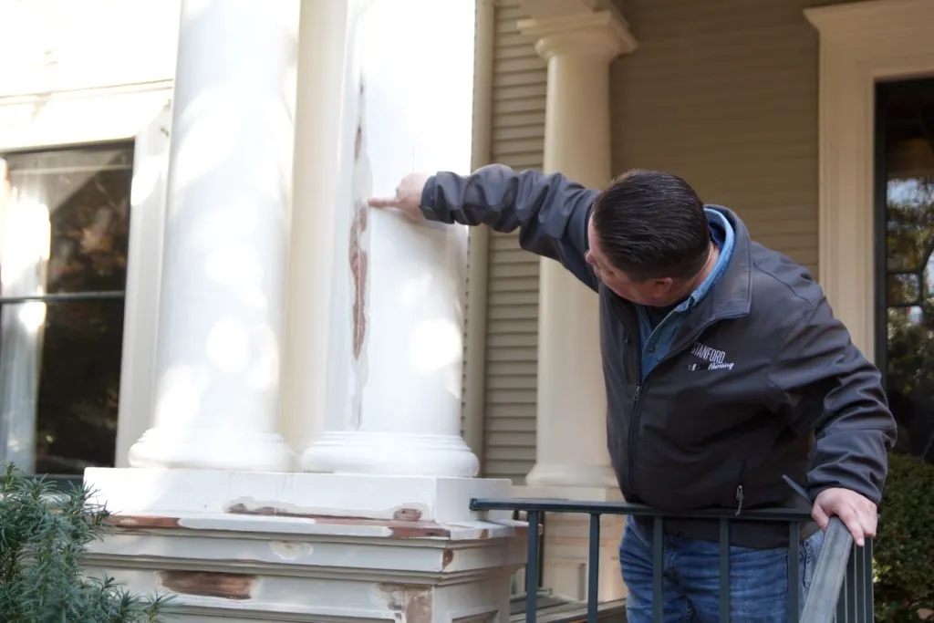 Picture of  A careful inspection reveals the detailed craftsmanship required to restore elegance to this column. Stanford Painting, Inc., recognized for expertise and quality, ensures every detail meets the highest standards. Copyright ©2025 Diamond Certified Resource.

 - Stanford Painting, Inc.