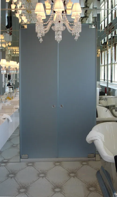 Picture of  In an elegant bathroom setting, Schicker Luxury Shower Doors, Inc. showcases its exquisite frosted glass doors, embodying the highest quality standards recognized in the industry. Copyright ©2025 Diamond Certified Resource.

 - Schicker Luxury Shower Doors, Inc.