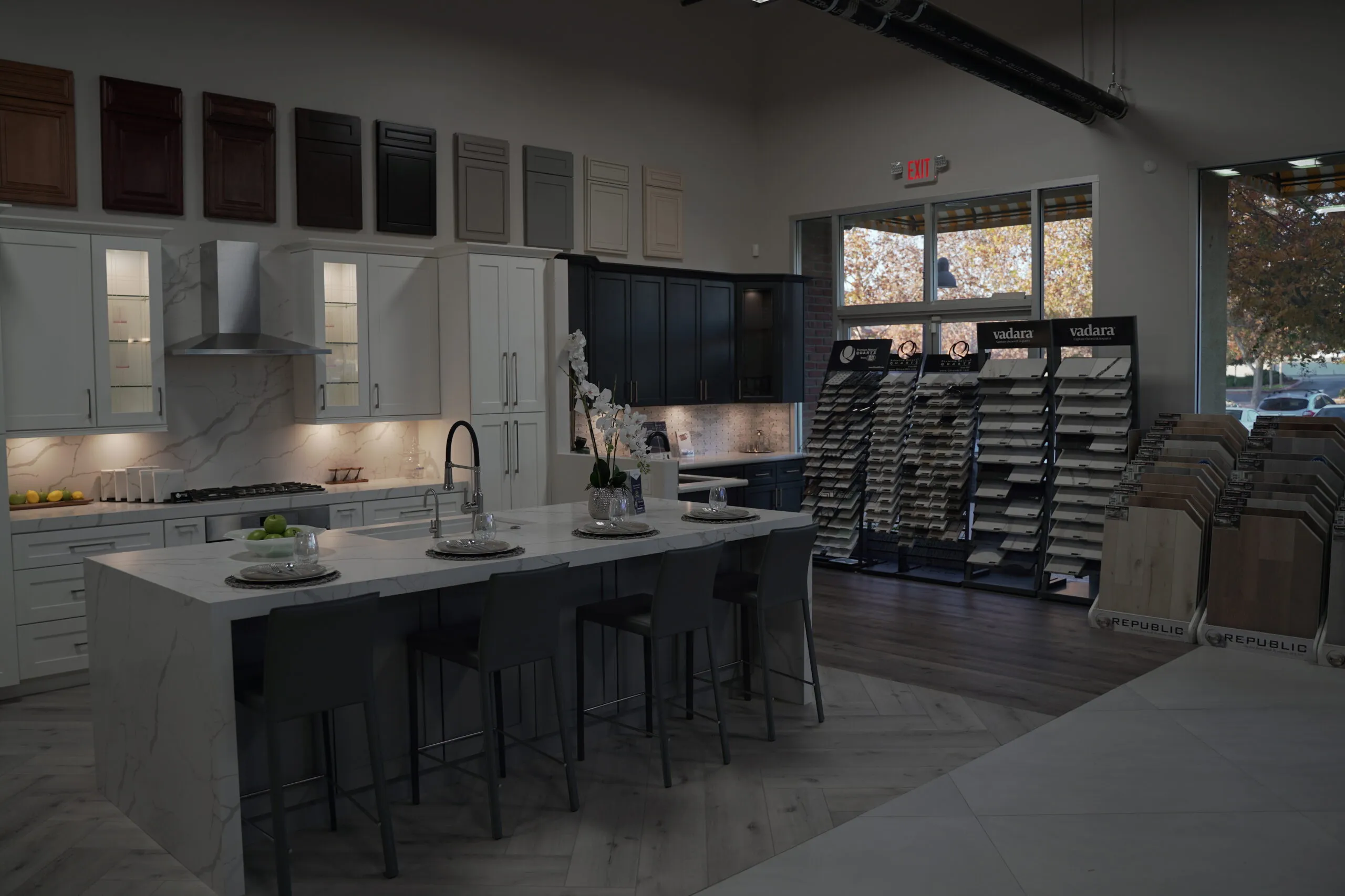 Picture of In Today's Kitchen & Bath showroom, a sleek marble island invites creativity, surrounded by an array of cabinet choices. Recognized for expertise and quality, they redefine spaces. Copyright ©2025 Diamond Certified Resource - Today's Kitchen & Bath