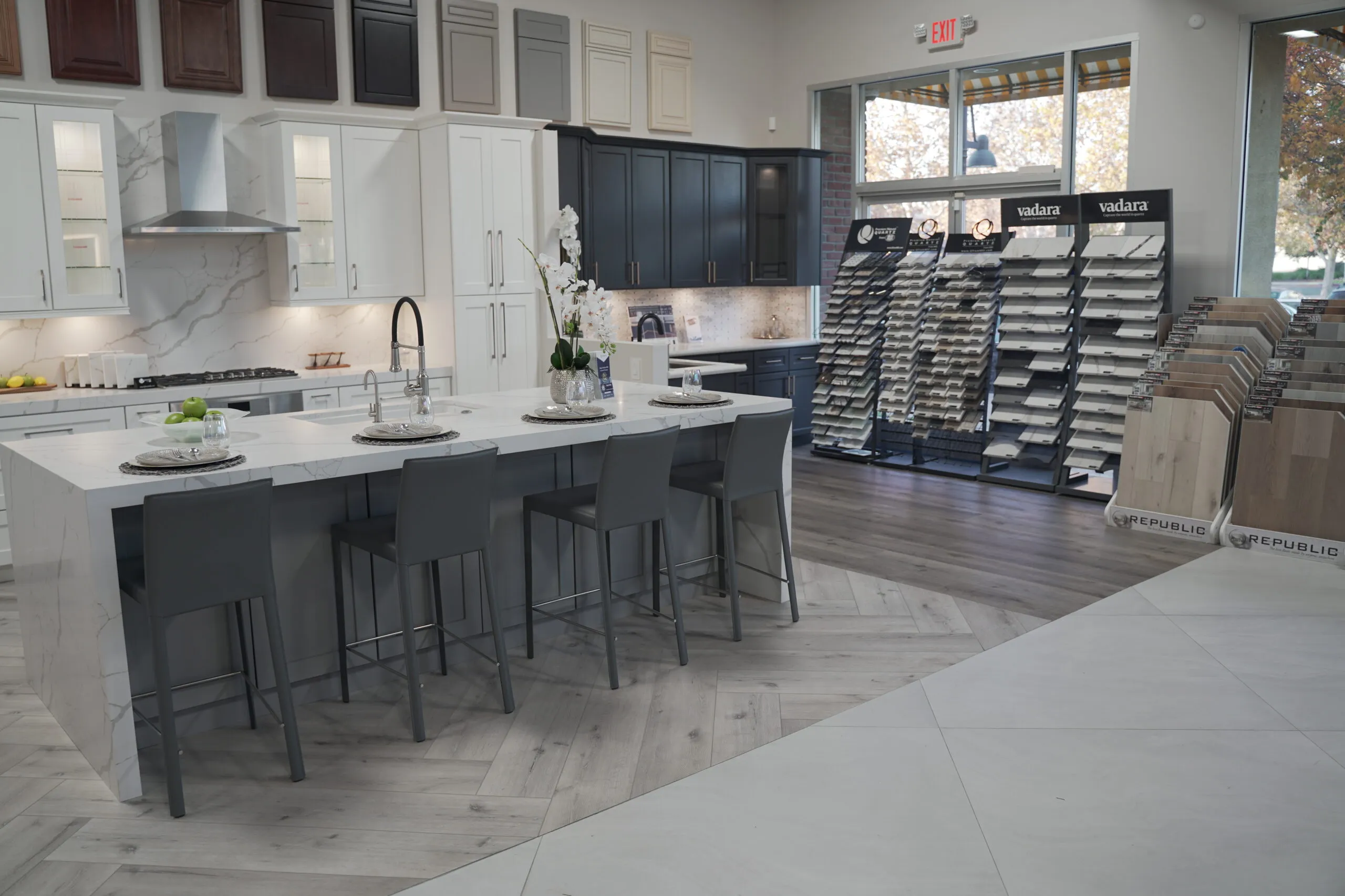 Picture of In the elegant showroom of Today's Kitchen & Bath, curated countertop samples invite homeowners to envision their dream spaces. Rated highest in quality, the companyâ€™s commitment to excellence is unwavering. Copyright ©2025 Diamond Certified Resource - Today's Kitchen & Bath