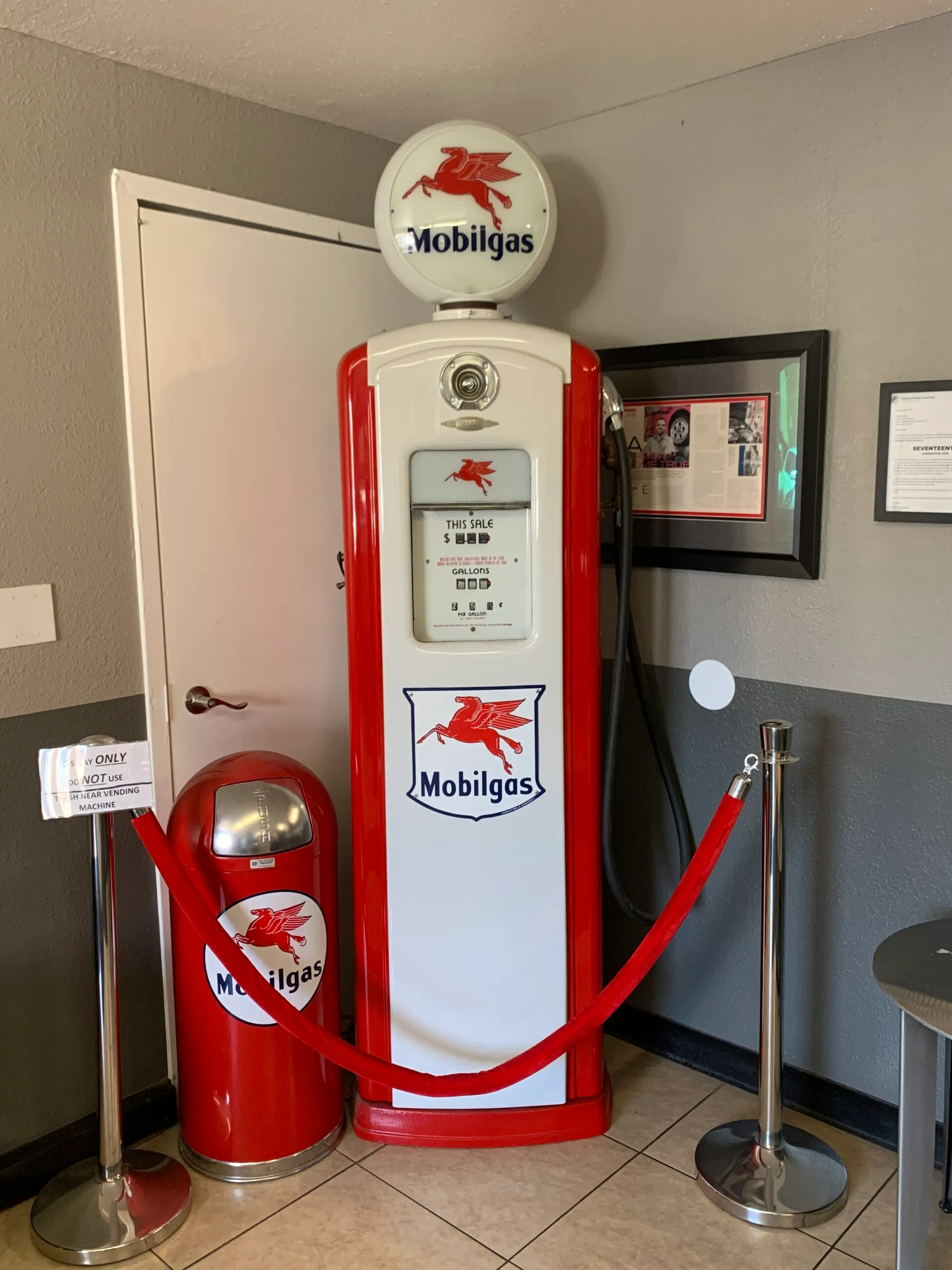 Picture of A vintage Mobilgas pump stands as a nostalgic emblem at Fremont Foreign Auto, capturing the essence of automotive history. This reflection of quality mirrors the companyâ€™s consistently Highest in Quality rating. Copyright ©2025 Diamond Certified Resource - Fremont Foreign Auto