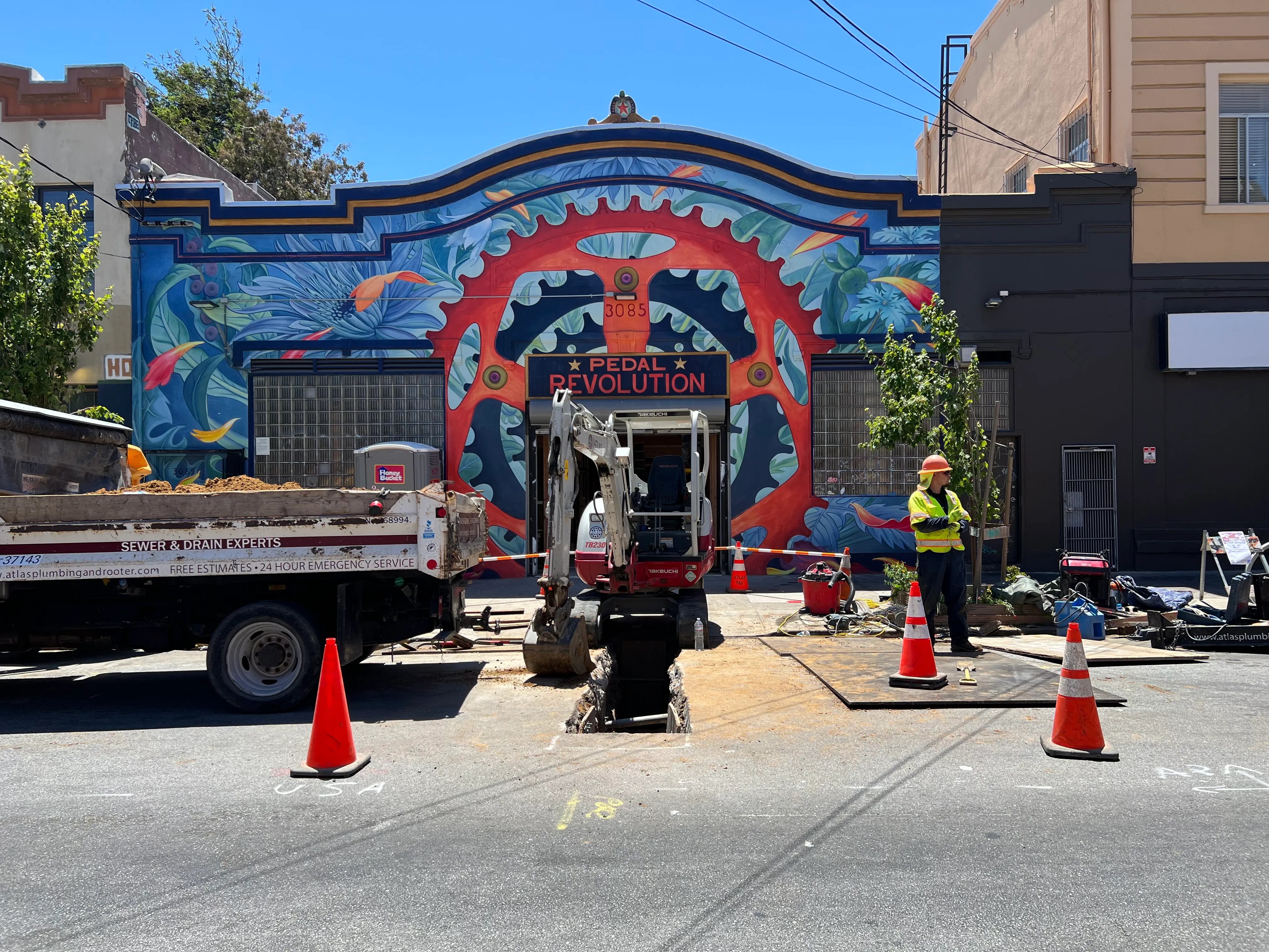 Picture of Amidst a vibrant mural backdrop, Atlas Plumbing & Rooter's team expertly manages an intricate street excavation, showcasing their commitment to quality outcomes. Recognized for expertise and quality, the company continues to serve with precision. Copyright ©2025 Diamond Certified Resource - Atlas Plumbing & Rooter