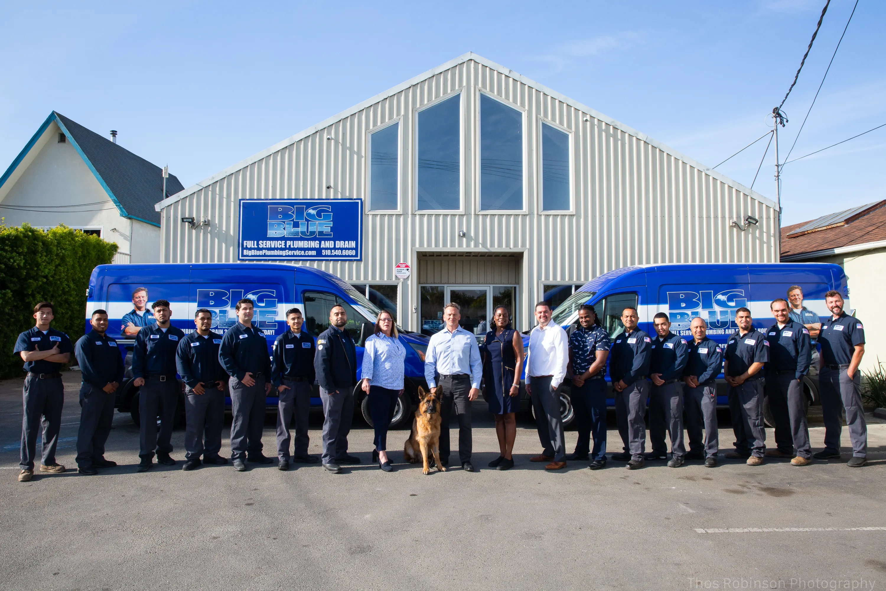 Picture of The team at Big Blue Plumbing stands united in front of their headquarters, a testament to their commitment to quality outcomes and high customer satisfaction ratings. Copyright ©2025 Diamond Certified Resource - Big Blue Plumbing