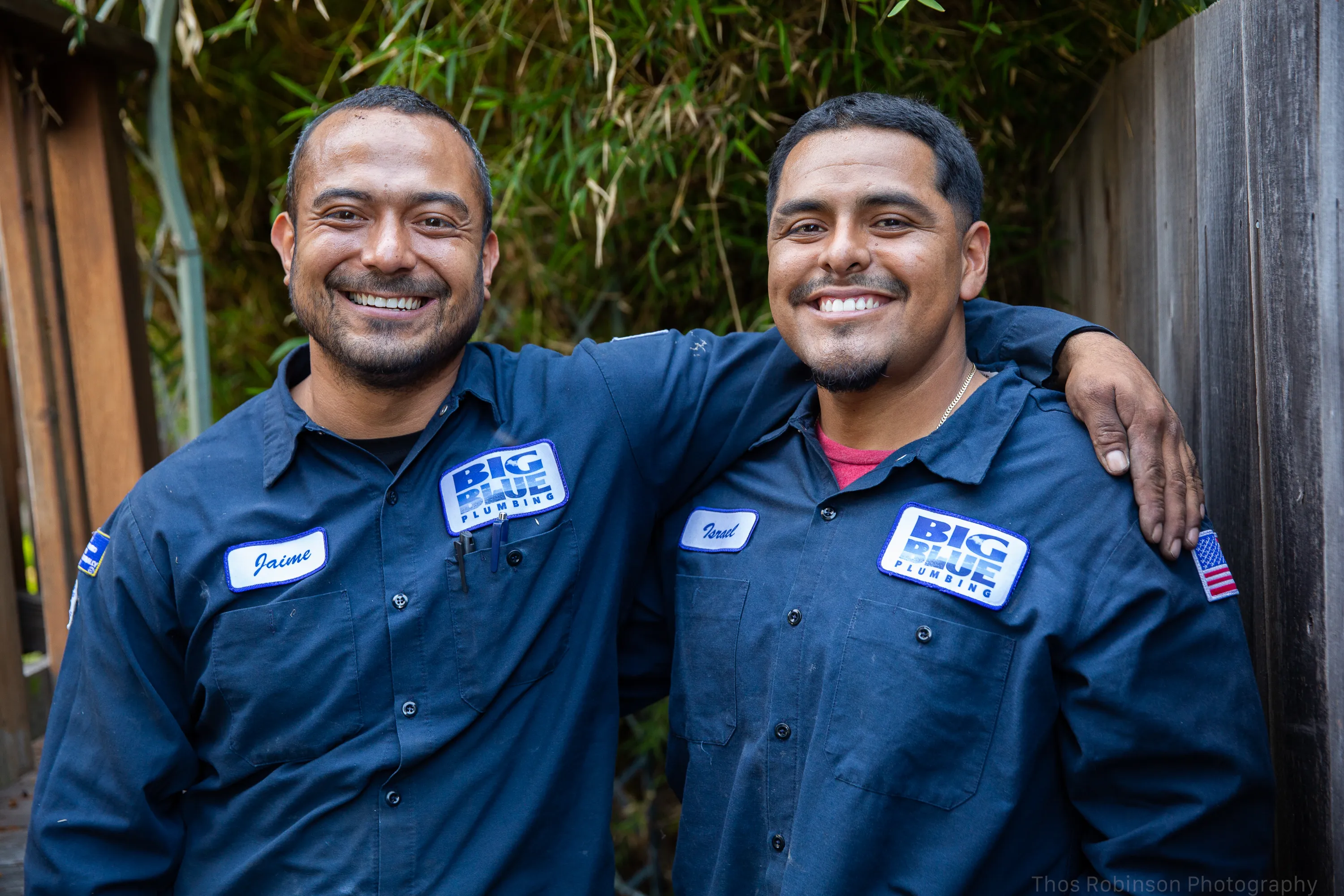 Picture of Two team members at Big Blue Plumbing share a moment of camaraderie, embodying the companyâ€™s dedication to high customer satisfaction ratings. Their smiles reflect the positive team spirit at the heart of their quality service. Copyright ©2025 Diamond Certified Resource

 - Big Blue Plumbing