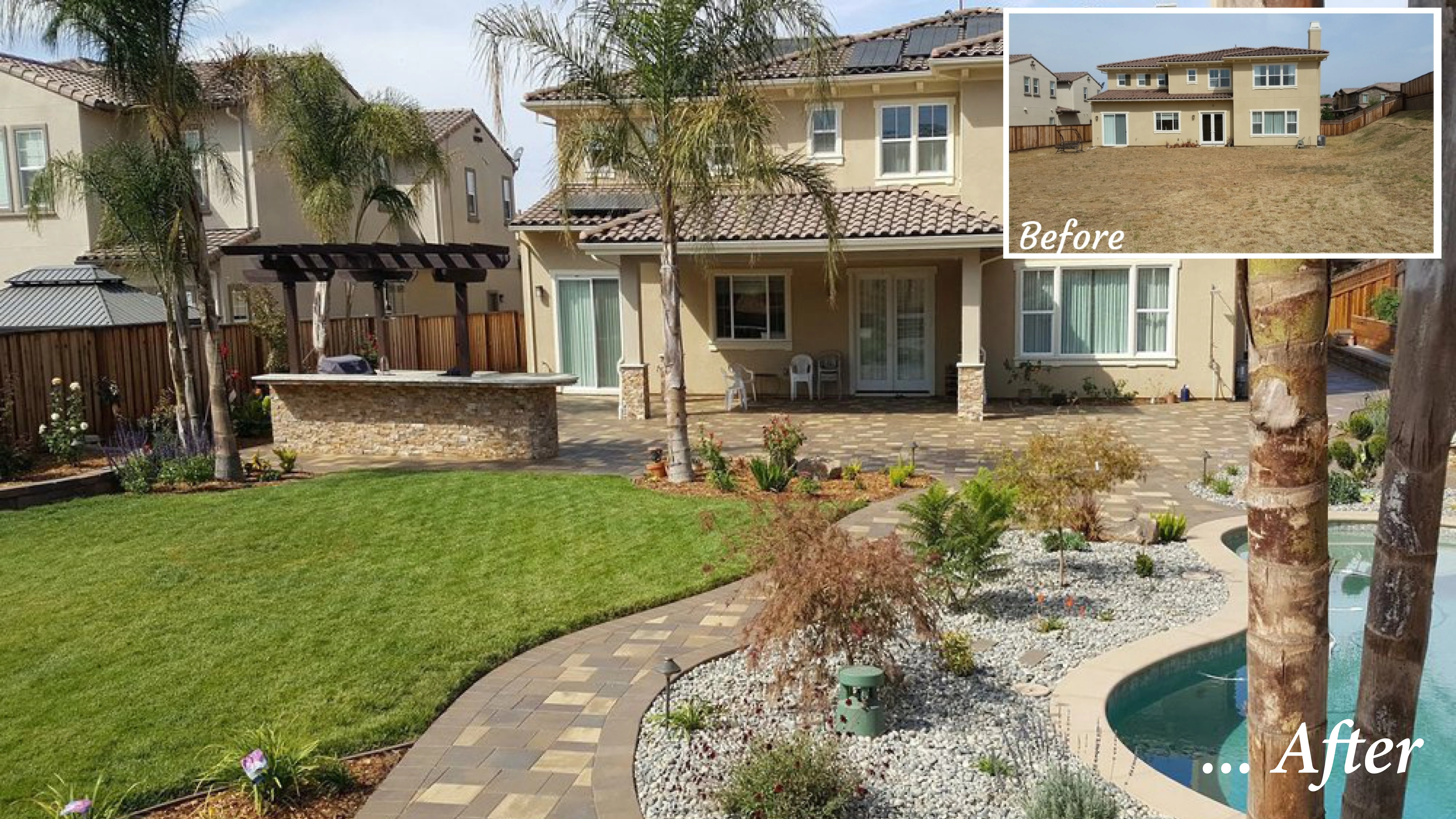 Picture of A â€œbefore and afterâ€ shot of a project by Black Diamond Paver Stones & Landscape - Black Diamond Paver Stones & Landscape, Inc.